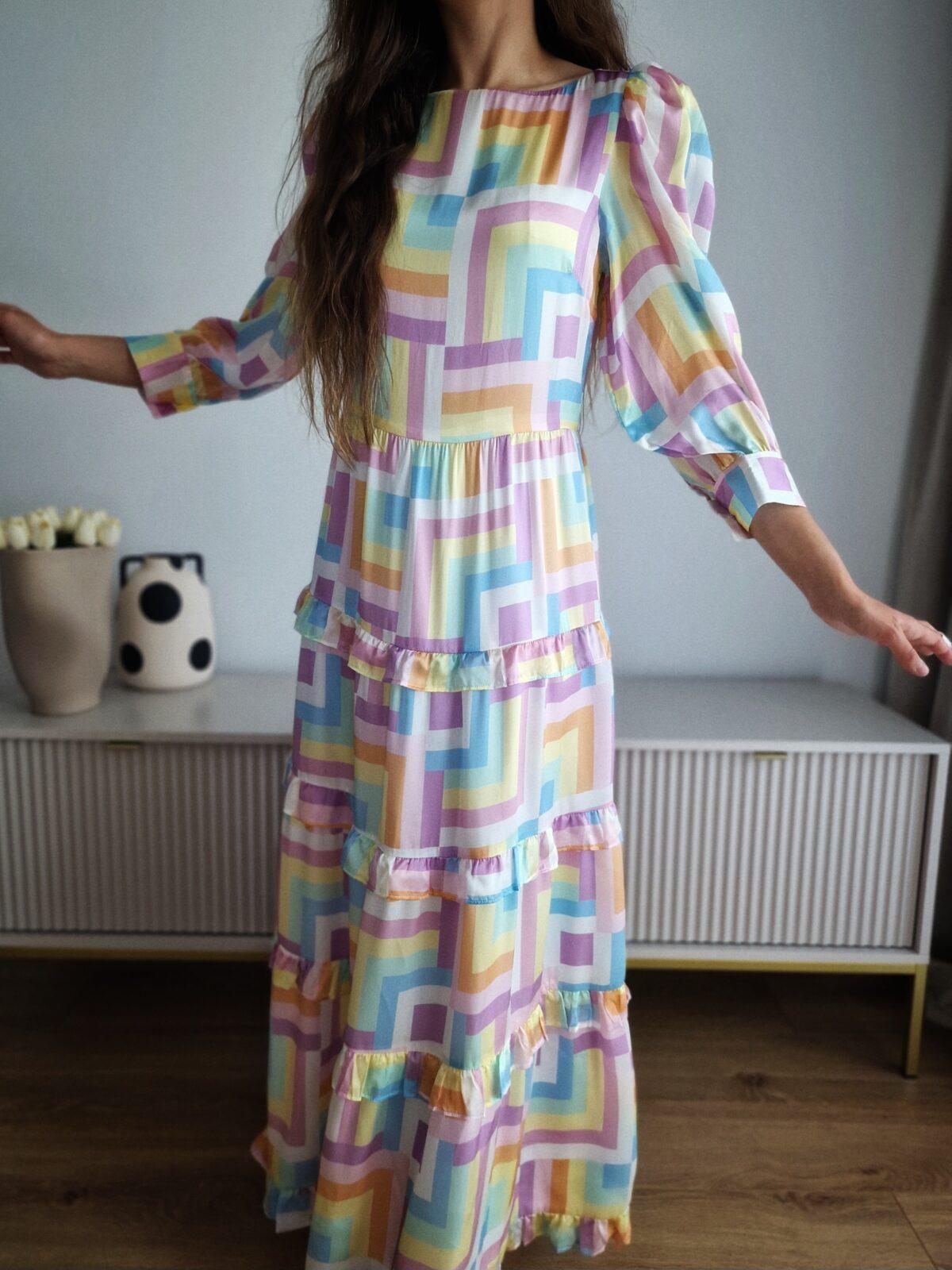 Zjawiskowa, pastelowa sukienka Olivia Rubin, jedwab, S, PREMIUM