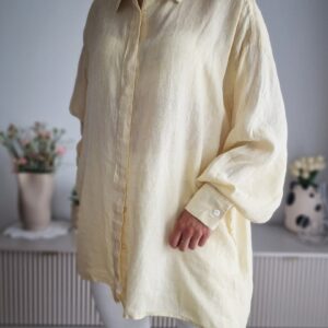 Cytrynowa koszula oversize, len, XL-3XL PREMIUM