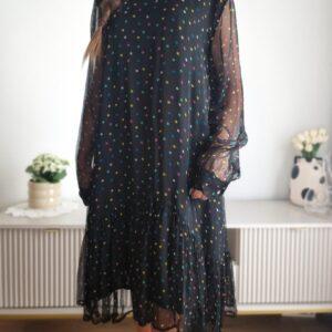 Sukienka midi w kolorowe kropki, wiskoza, XL, PREMIUM