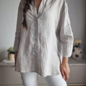 Beżowa koszula oversize Zara, len, XS/S