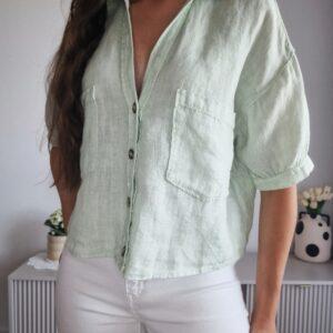 Szałwiowa, krótka koszula oversize Zara, len, XS/S, nowa
