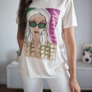 Beżowy t-shirt oui, bawełna/modal, S/M, nowa