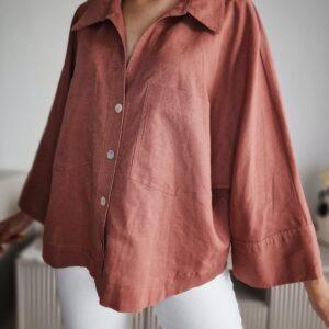 Ruda koszula oversize, len/bawełna, XL, nowa