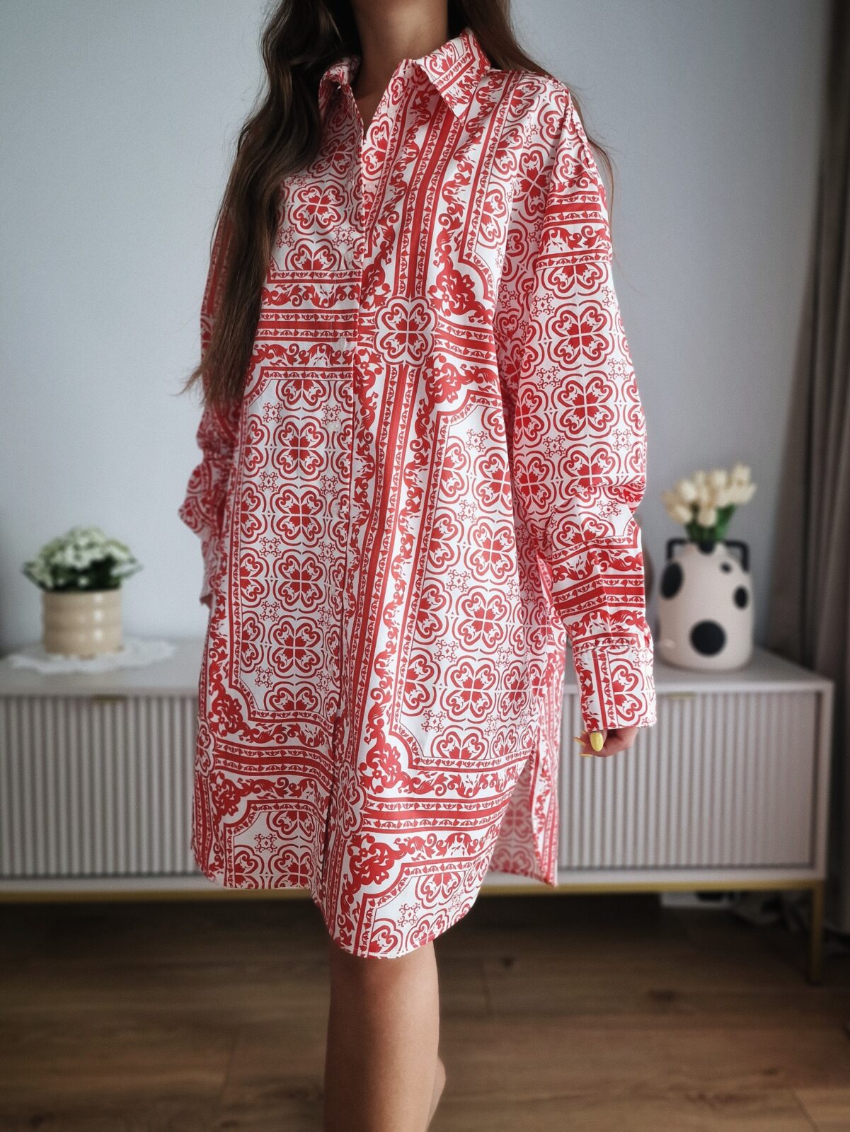 Wzorzysta sukienka koszulowa, bawełna, L-XXL, nowa, PREMIUM - obrazek 2