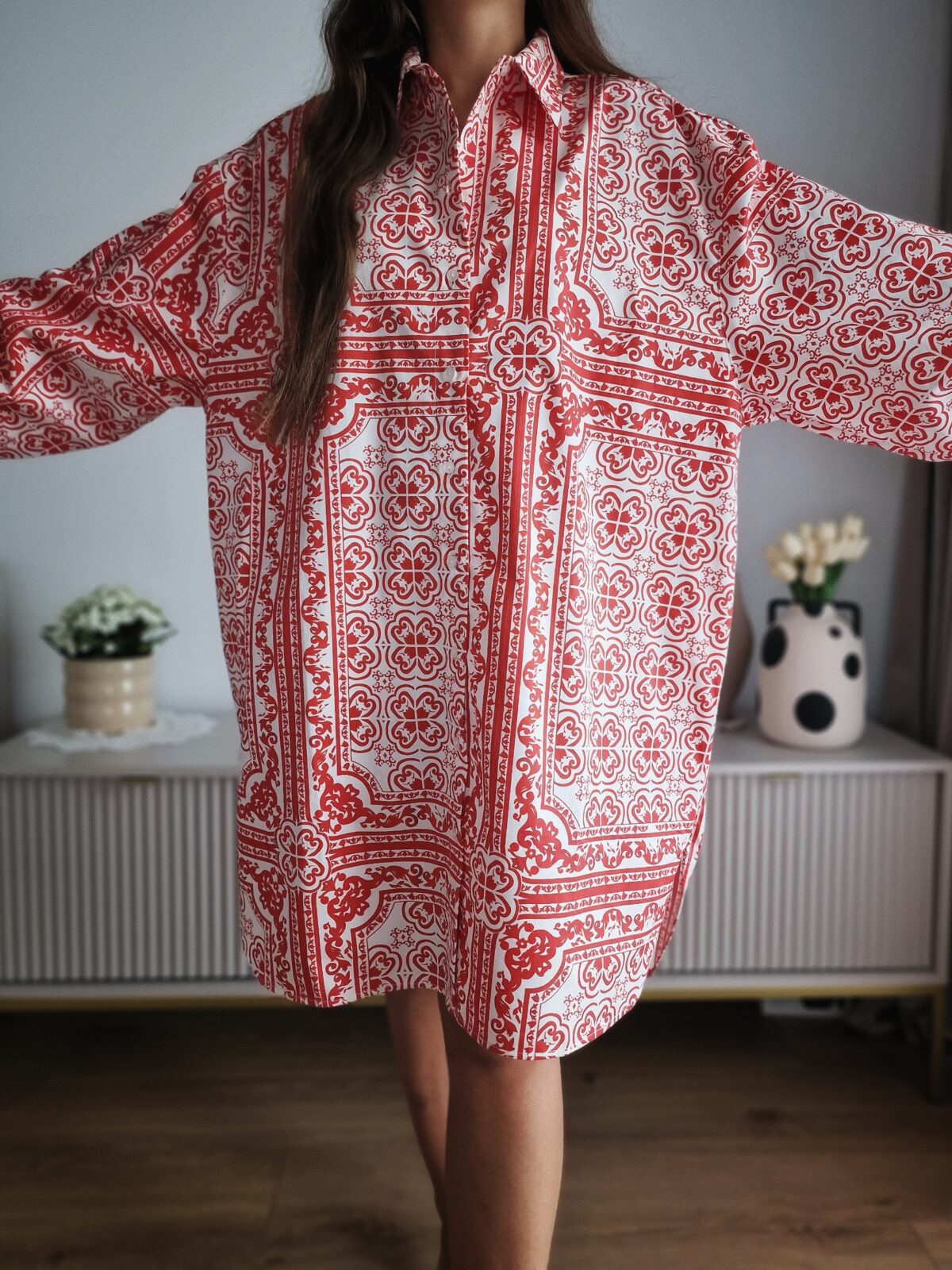 Wzorzysta sukienka koszulowa, bawełna, L-XXL, nowa, PREMIUM - obrazek 3