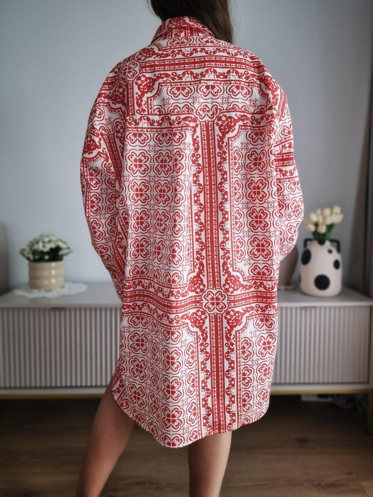 Wzorzysta sukienka koszulowa, bawełna, L-XXL, nowa, PREMIUM - obrazek 4