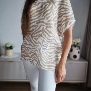 Bluzka oversize w zwierzęcy print, len, M/L
