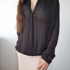 Czarna, elegancka bluzka René Lezard, jedwab, L, PREMIUM