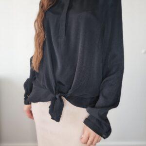 Czarna bluzka z wiązaniem, wiskoza, L/XL, nowa