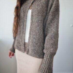 Brązowy kardigan boucle, wełna, S/M, PREMIUM
