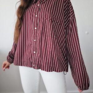 Bordowa koszula oversize w paski, bawełna, XL, PREMIUM