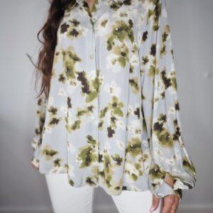 Szara koszula w kwiaty, wiskoza, XL, PREMIUM