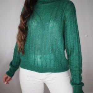 Zielony sweter z golfem, moher mix, M, PREMIUM