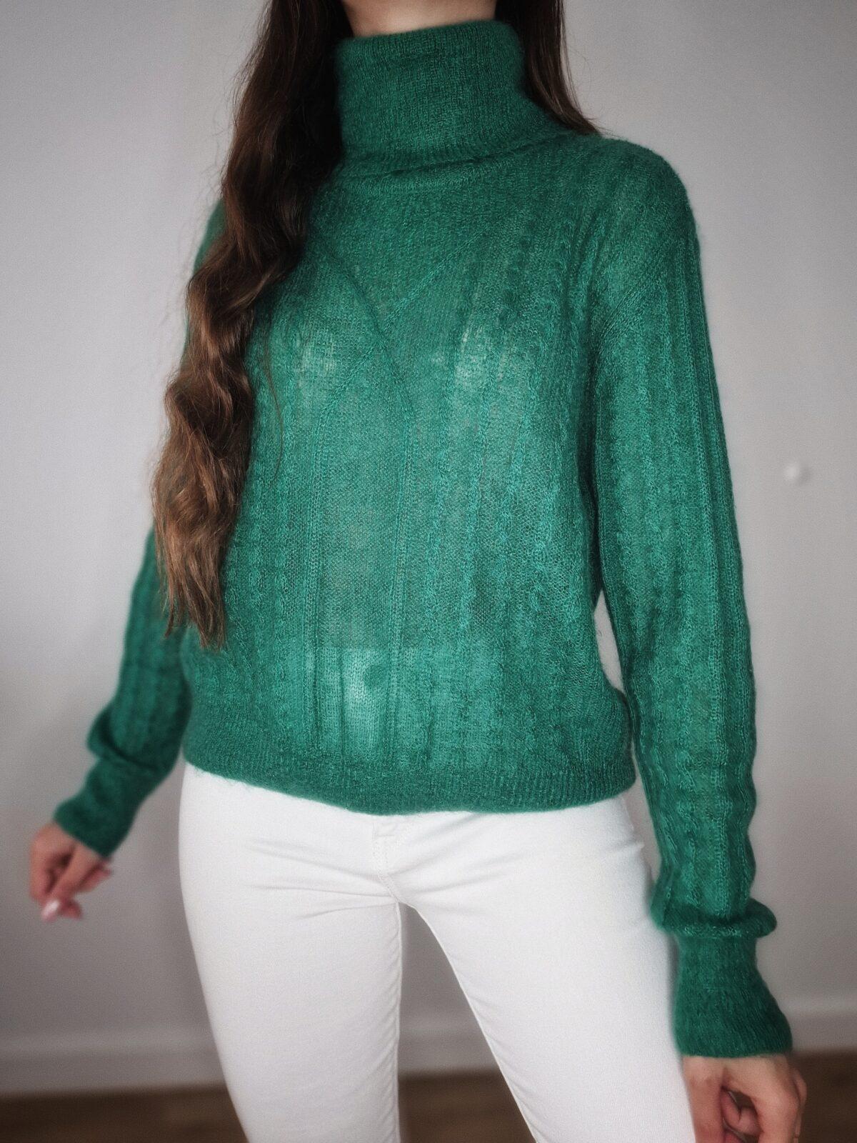 Zielony sweter z golfem, moher mix, M, PREMIUM