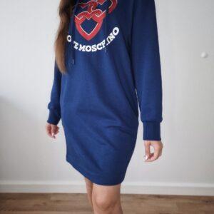 Granatowa sukienka dresowa MOSCHINO, bawełna, S/M, nowa, PREMIUM