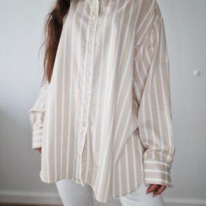 Beżowa koszula w paski BOGNER, liocel/bawełna, XL, PREMIUM