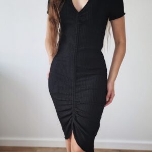 Czarna, prążkowana sukienka Hugo Boss, wiskoza, S, PREMIUM