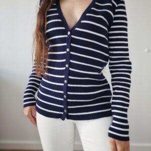 Granatowy, prążkowany kardigan w paski Ralph Lauren, bawełna, M, PREMIUM