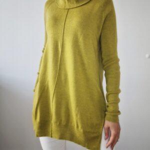 Oliwkowy sweter z golfem, merino, L, PREMIUM