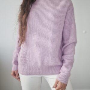 Liliowy, prążkowany sweter, kaszmir, L, PREMIUM