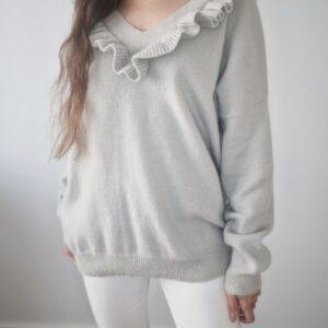 Szary sweter z falbanką, angora, M-XL, PREMIUM