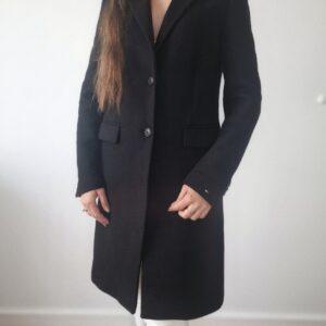 Czarny płaszcz zimowy Tommy Hilfiger, wełna, XS
